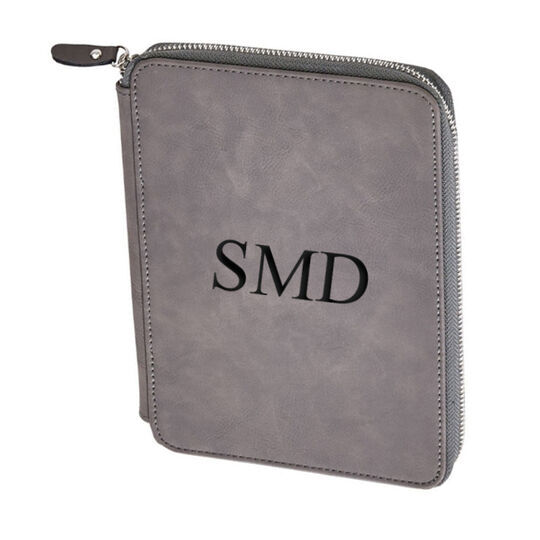 Grey Leatherette Zippered Notepad Case